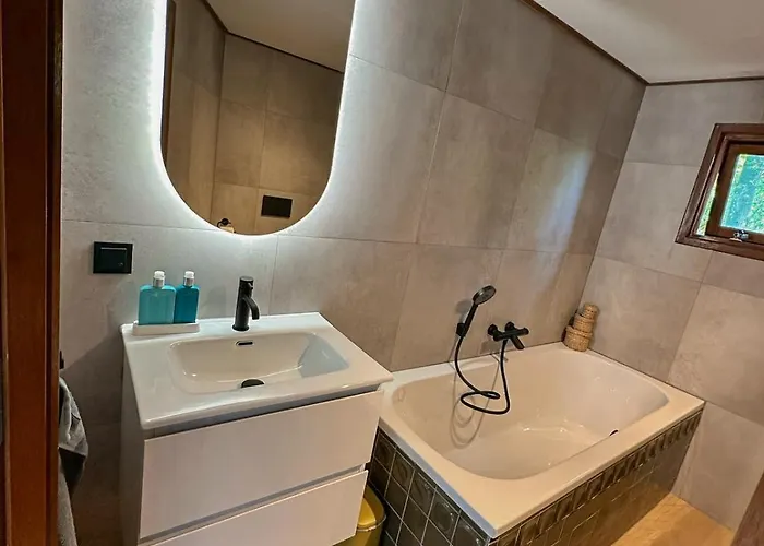 Boshuisjes Veluwe Lila Met Omheinde Tuin *