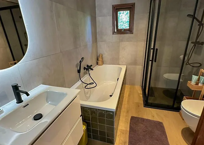 Boshuisjes Veluwe Lila Met Omheinde Tuin *